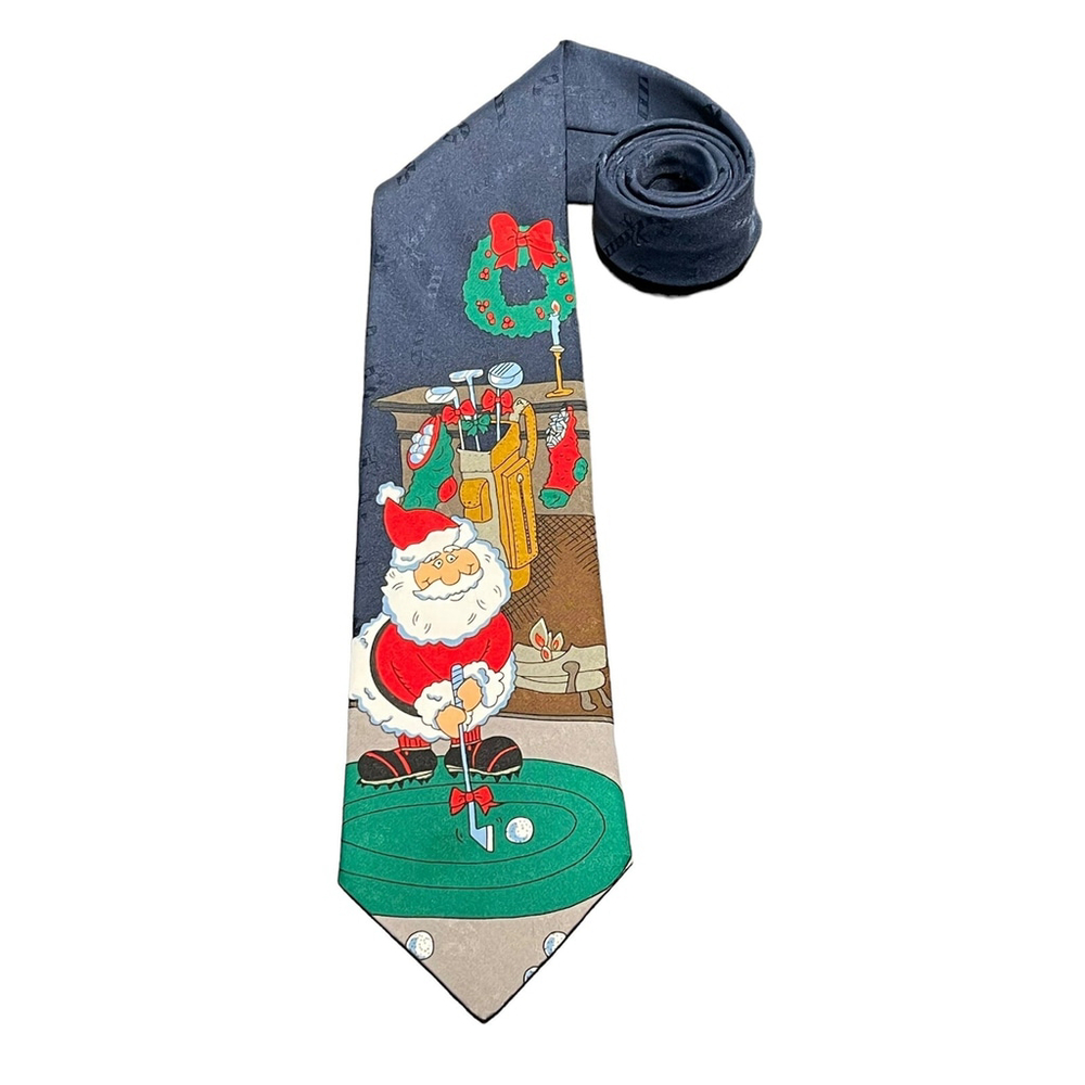 90’s Vintage Hallmark Santa Golfing Christmas Tie Mens USA One Size By MMG HTF
